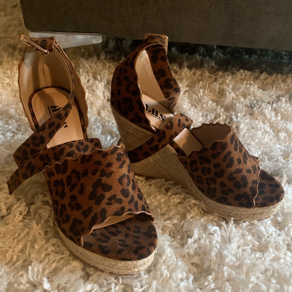 Leopard espadrille wedge heels